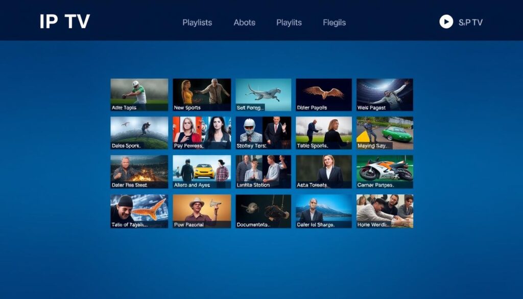 Create an image representing various IPTV playlists organized by category Create an image representing various IPTV playlists organized by category