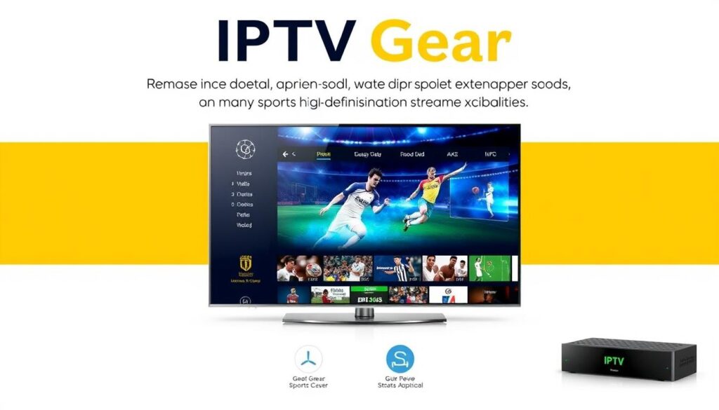 Generate an image for IPTV Gear, emphasizing its sports content and high-definition streaming. Generate an image for IPTV Gear, emphasizing its sports content and high-definition streaming.