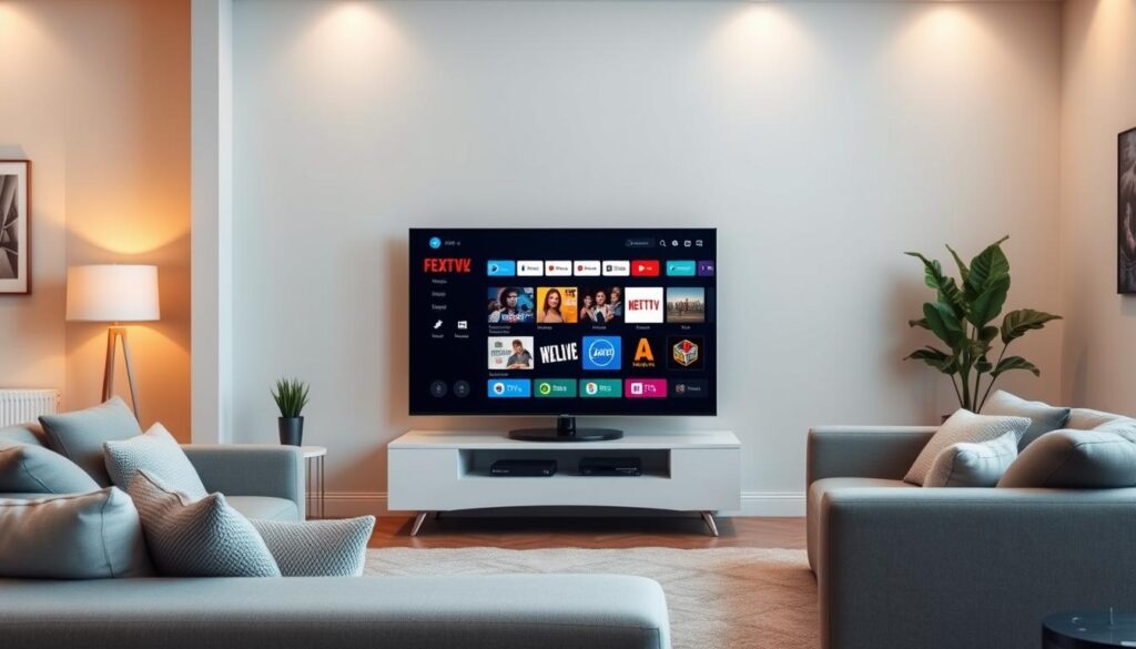 Generate an image of IPTV Rockers interface on a TV screen Generate an image of IPTV Rockers interface on a TV screen
