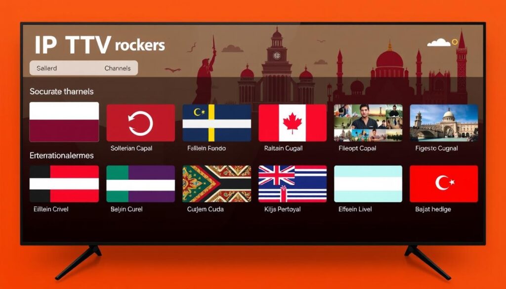 Generate an image of IPTV Rockers interface showcasing international channels Generate an image of IPTV Rockers interface showcasing international channels