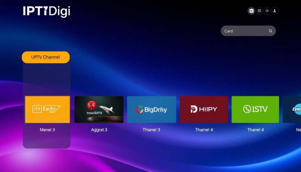Generate an image of IPTVDigi's user interface showcasing its channel lineup. Generate an image of IPTVDigi's user interface showcasing its channel lineup.