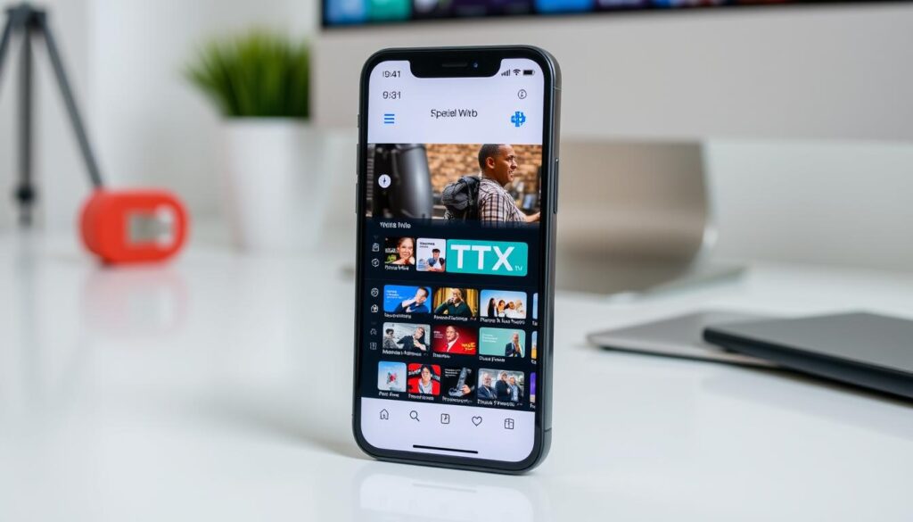 Generate an image of IPTVX app on an iPhone. Generate an image of IPTVX app on an iPhone.