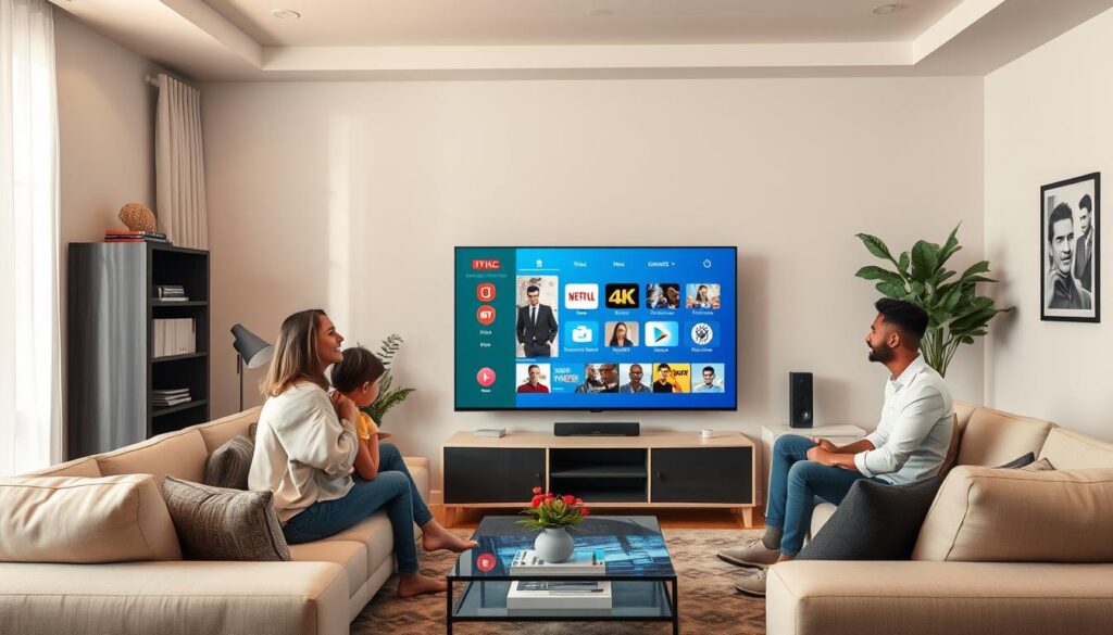 Generate an image of SYNC IPTV's 4K streaming on a smart TV Generate an image of SYNC IPTV's 4K streaming on a smart TV