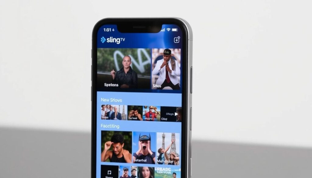 Generate an image of Sling TV interface on a mobile device Generate an image of Sling TV interface on a mobile device