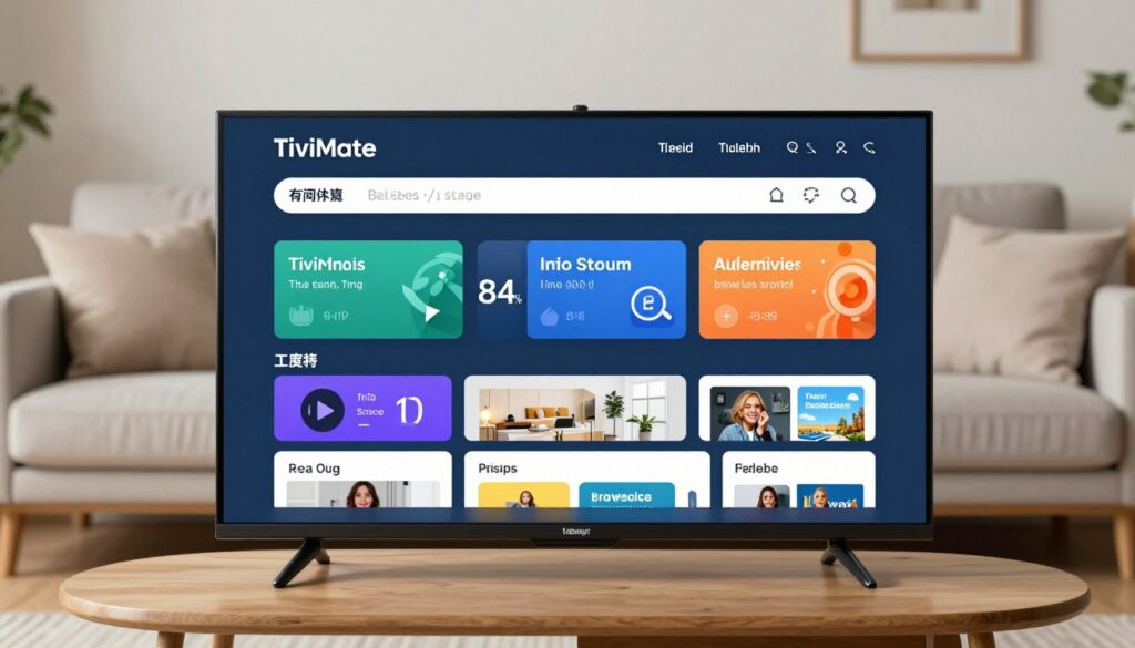 Generate an image of TiviMate app on an Android TV Generate an image of TiviMate app on an Android TV