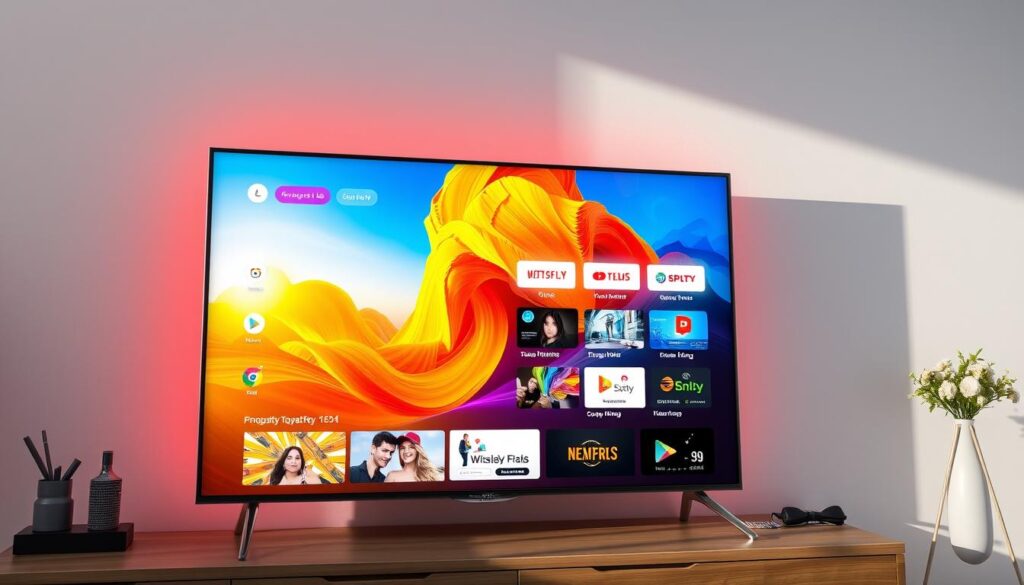 Generate an image of a 4K TV displaying content from Trendyscreen Generate an image of a 4K TV displaying content from Trendyscreen