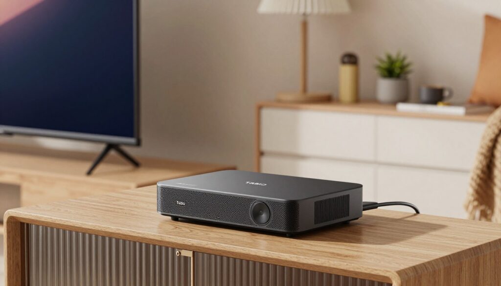 Generate an image of a Tablo device connected to a TV. Generate an image of a Tablo device connected to a TV.