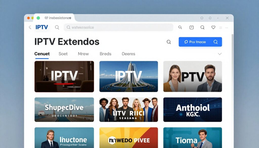 Generate an image of a browser with an IPTV extension installed, showing a list of available channels. Generate an image of a browser with an IPTV extension installed, showing a list of available channels.