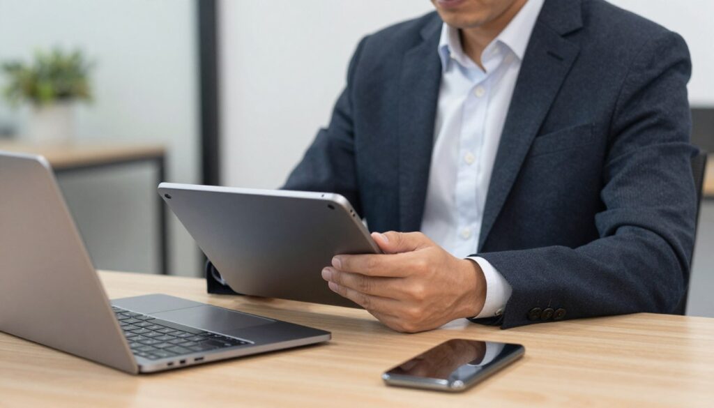 Generate an image of a person accessing global content on Bunnystream across multiple devices Generate an image of a person accessing global content on Bunnystream across multiple devices
