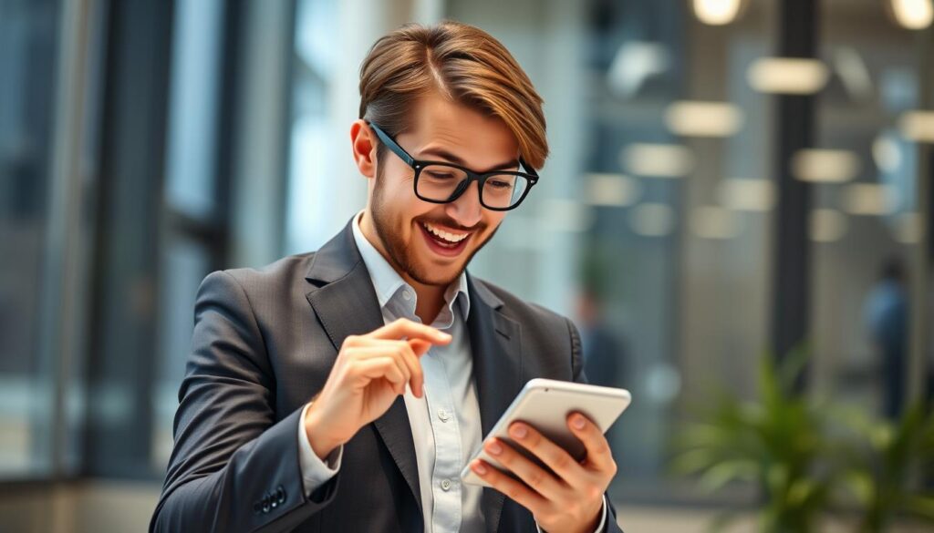 Generate an image of a person discovering new content on Trendyscreen. Generate an image of a person discovering new content on Trendyscreen.