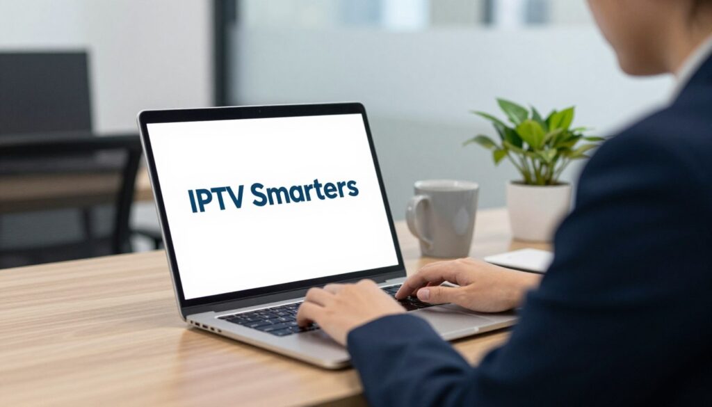 Generate an image of a person using IPTV Smarters on their device Generate an image of a person using IPTV Smarters on their device