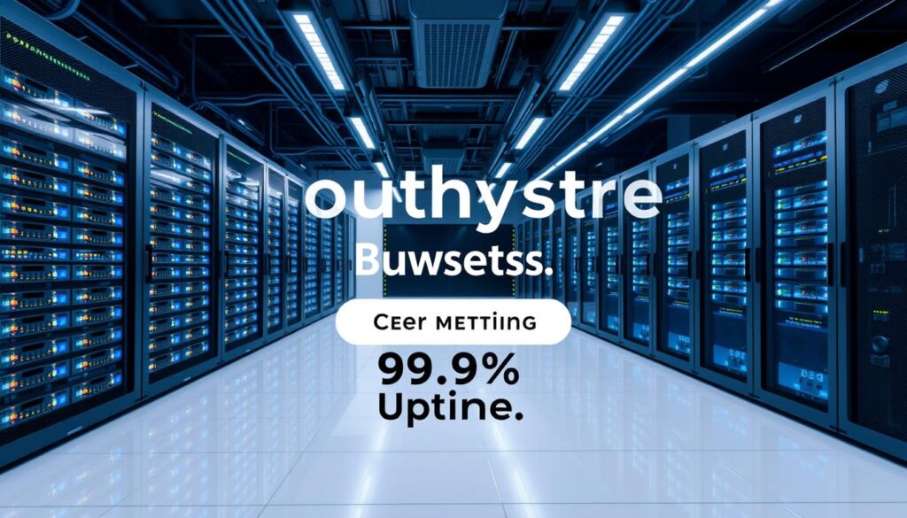 Generate an image of a server room highlighting the technical stability of Worthystream's 99.9% uptime servers. Generate an image of a server room highlighting the technical stability of Worthystream's 99.9% uptime servers.