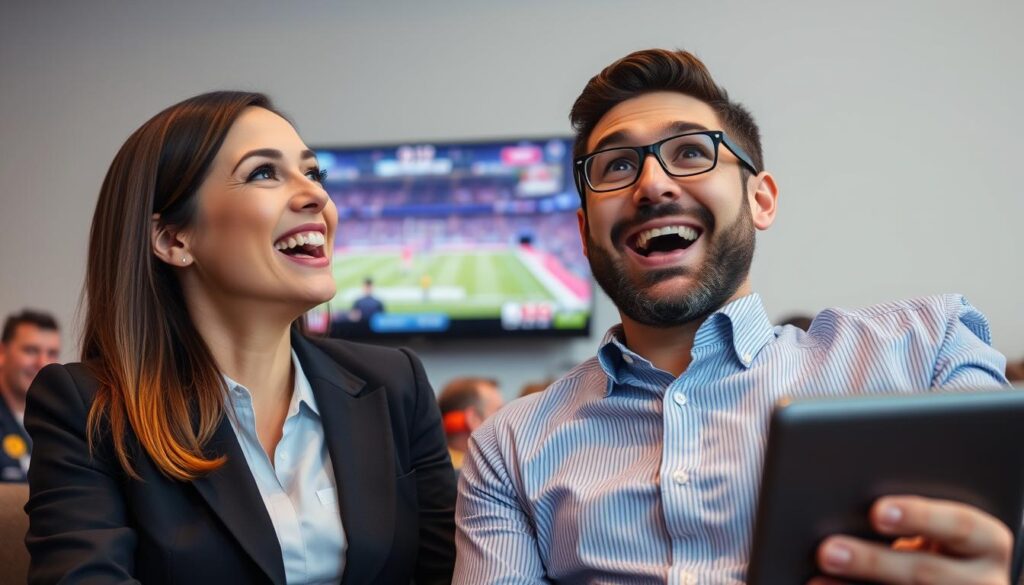 Generate an image of a sports fan enjoying a live match on IPTV Gear Generate an image of a sports fan enjoying a live match on IPTV Gear