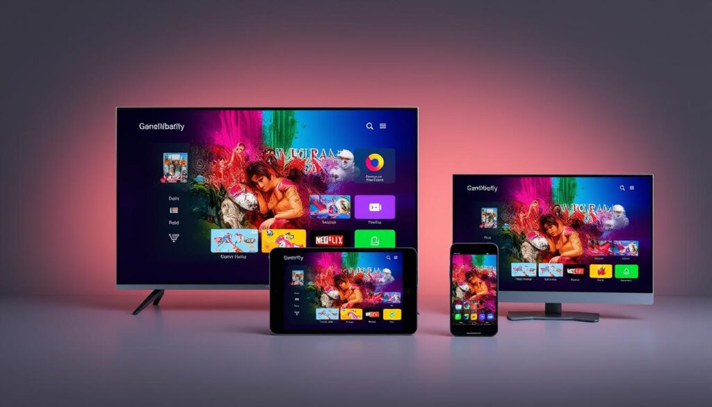 Generate an image of a stable and high-quality IPTV service interface with a wide range of devices supported. Generate an image of a stable and high-quality IPTV service interface with a wide range of devices supported.