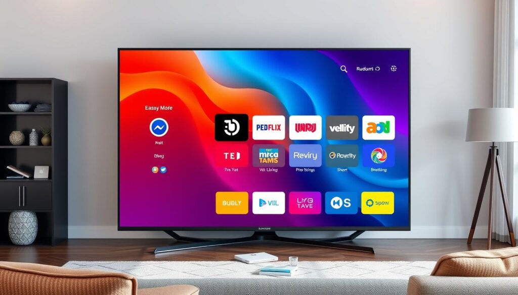 Generate an image of a user-friendly interface on a smart TV. Generate an image of a user-friendly interface on a smart TV.
