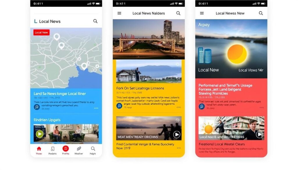 Generate an image of the Local Now app interface showing local news. Generate an image of the Local Now app interface showing local news.