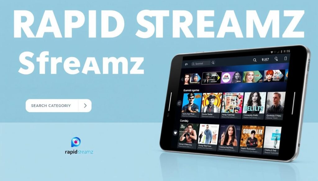 Generate an image of the Rapid Streamz app interface showing various channel categories. Generate an image of the Rapid Streamz app interface showing various channel categories.