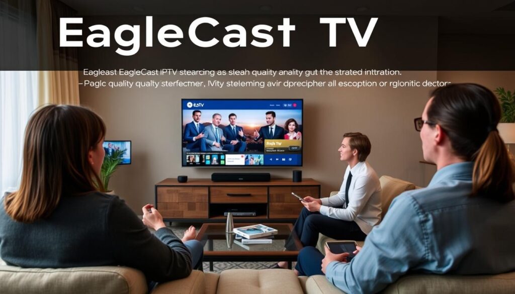 Generate an image representing EagleCast TV's IPTV service with DVR features. Generate an image representing EagleCast TV's IPTV service with DVR features.