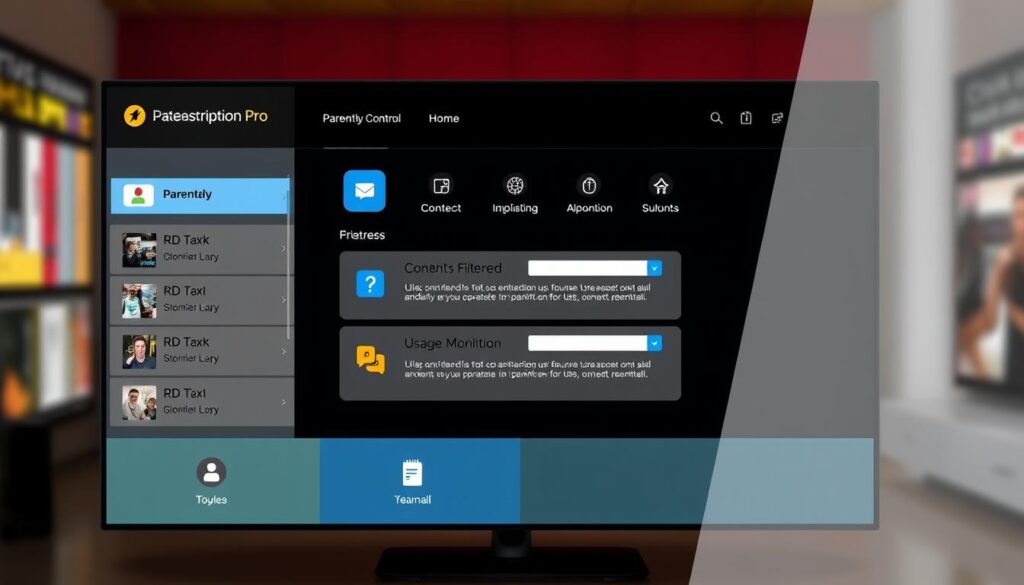 Generate an image representing IPTV Subscription Pro's interface with parental control features. Generate an image representing IPTV Subscription Pro's interface with parental control features.