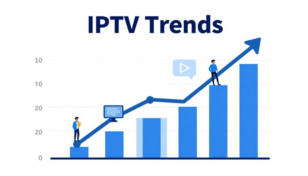 Generate an image representing IPTV Trends with a graph showing an upward trend in content availability. Generate an image representing IPTV Trends with a graph showing an upward trend in content availability.