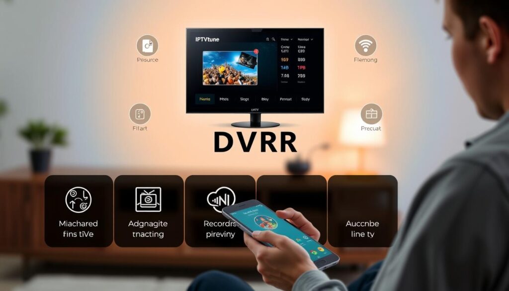 Generate an image representing IPTVtune's IPTV service with DVR features. Generate an image representing IPTVtune's IPTV service with DVR features.