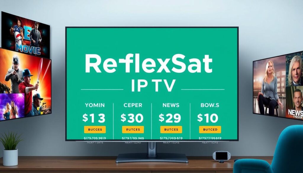 Generate an image representing ReflexSat IPTV's diverse content offerings and budget-friendly pricing Generate an image representing ReflexSat IPTV's diverse content offerings and budget-friendly pricing
