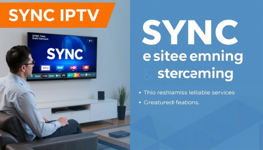 Generate an image representing SYNC IPTV with a focus on its reliable streaming service and features. Generate an image representing SYNC IPTV with a focus on its reliable streaming service and features.