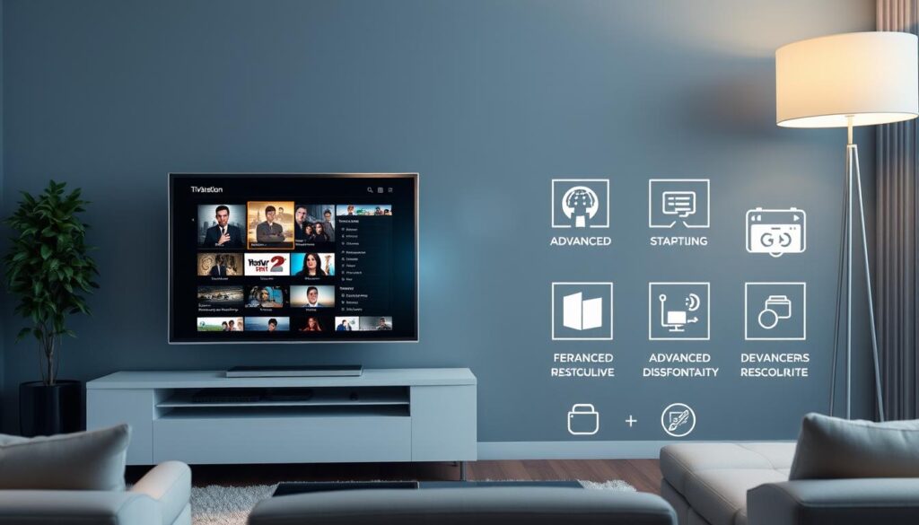 Generate an image representing TiVistation's IPTV service with DVR features. Generate an image representing TiVistation's IPTV service with DVR features.