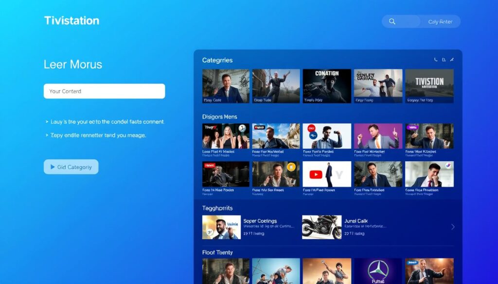 Generate an image representing TiVistation's user interface, highlighting its intuitive design and variety of content. Generate an image representing TiVistation's user interface, highlighting its intuitive design and variety of content.