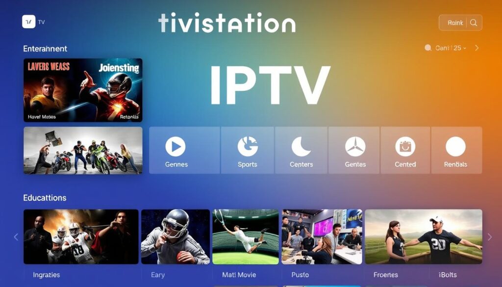 Generate an image representing Tivistation IPTV's diverse entertainment options. Generate an image representing Tivistation IPTV's diverse entertainment options.