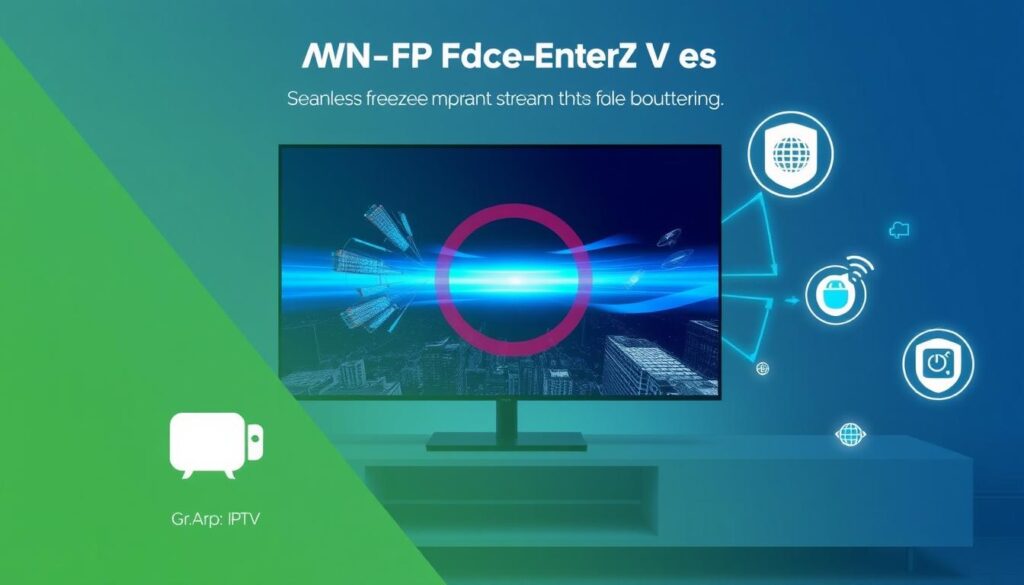 Generate an image representing Warp IPTV's anti-freeze technology in action, with a visual representation of buffering being eliminated. Generate an image representing Warp IPTV's anti-freeze technology in action, with a visual representation of buffering being eliminated.