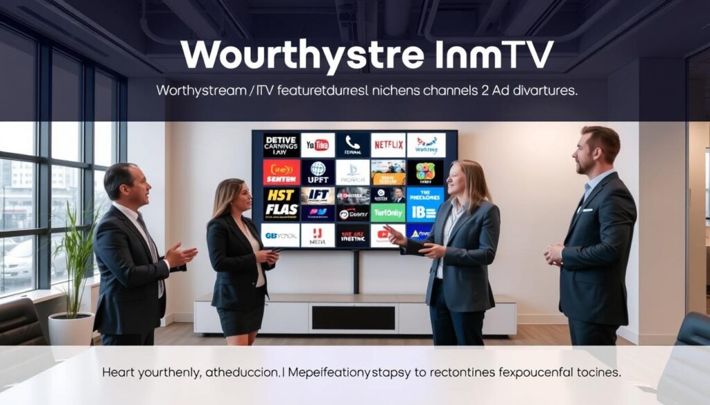 Generate an image representing Worthystream IPTV service with a focus on its budget-friendly features and channel offerings. Generate an image representing Worthystream IPTV service with a focus on its budget-friendly features and channel offerings.