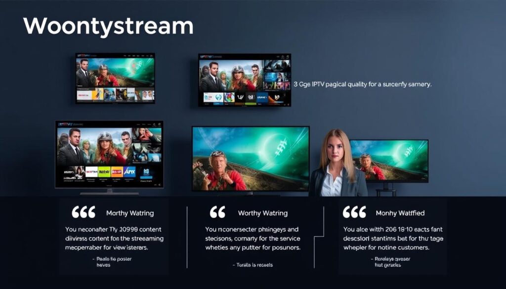 Generate an image representing Worthystream's IPTV service, focusing on its content offerings and streaming quality. Generate an image representing Worthystream's IPTV service, focusing on its content offerings and streaming quality.