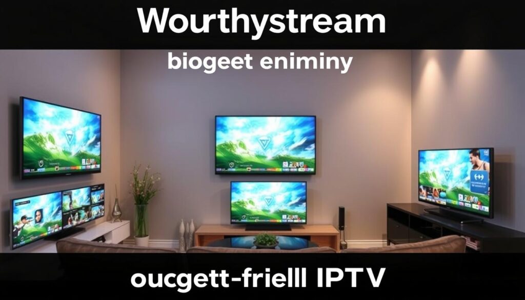 Generate an image representing Worthystream's budget-friendly IPTV service with a variety of channels Generate an image representing Worthystream's budget-friendly IPTV service with a variety of channels