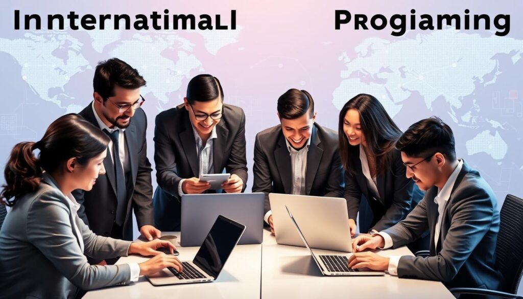 Generate an image representing international and regional programming. Generate an image representing international and regional programming.