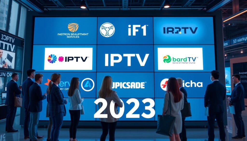 Generate an image representing the top IPTV service providers of 2023 Generate an image representing the top IPTV service providers of 2023