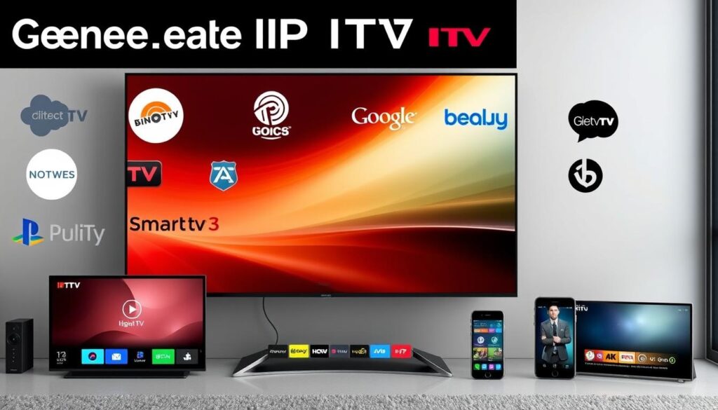 Generate an image representing various legal IPTV services. Generate an image representing various legal IPTV services.