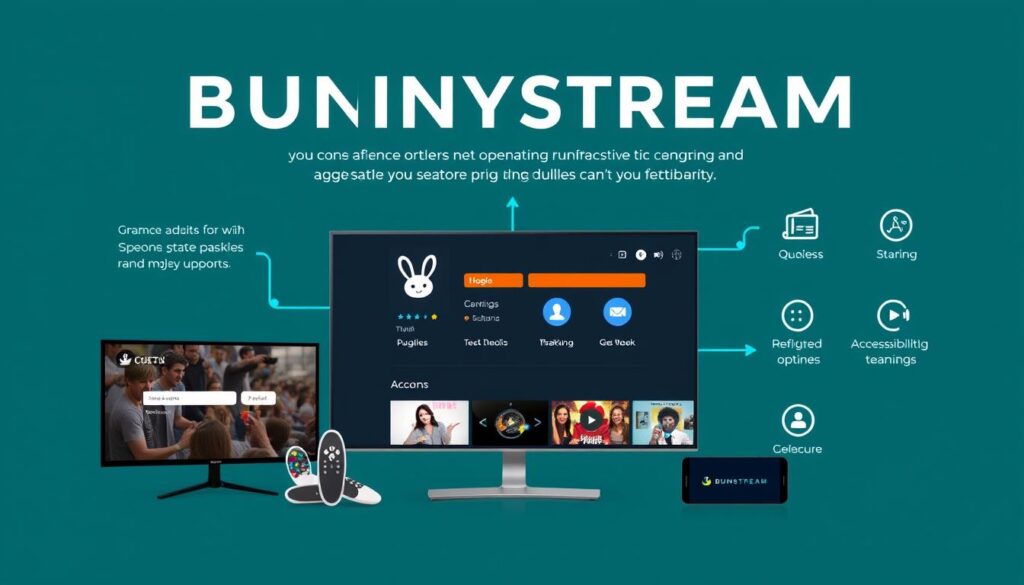 Generate an image showcasing Bunnystream IPTV service, highlighting its unique features and user interface. Generate an image showcasing Bunnystream IPTV service, highlighting its unique features and user interface.