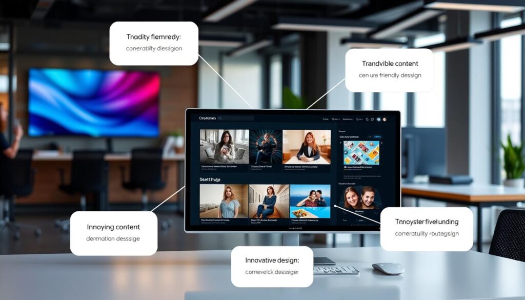 Generate an image showcasing Trendyscreen's unique content features. Generate an image showcasing Trendyscreen's unique content features.