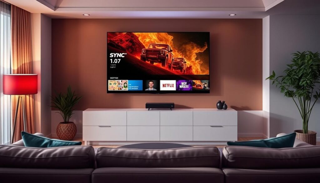 Generate an image showing SYNC IPTV's 4K content on a compatible device. Generate an image showing SYNC IPTV's 4K content on a compatible device.
