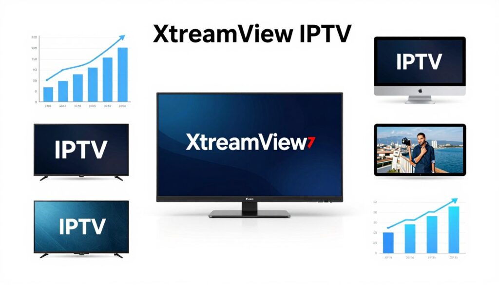 Generate an image showing a comparison of different IPTV services, with XtreamView IPTV highlighted. Generate an image showing a comparison of different IPTV services, with XtreamView IPTV highlighted.