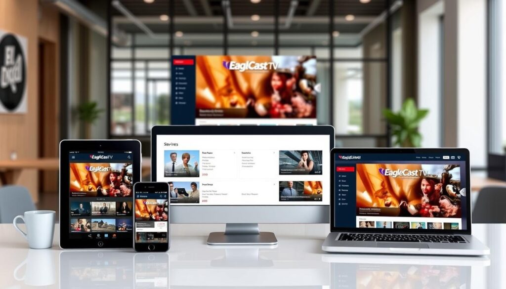 Image of EagleCast TV interface on various devices Image of EagleCast TV interface on various devices