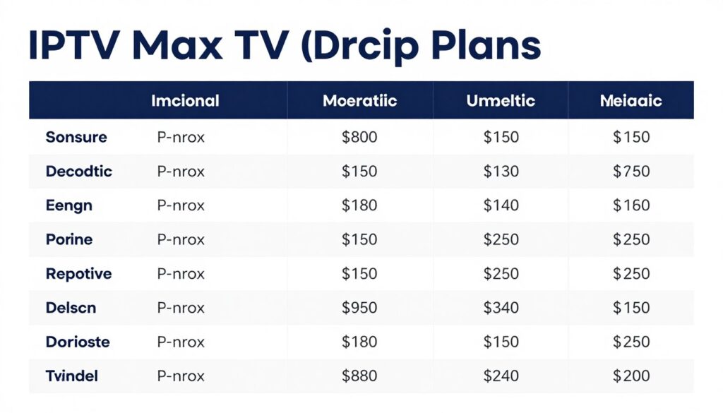 Image of IPTV Max TV subscription plans comparison chart Image of IPTV Max TV subscription plans comparison chart