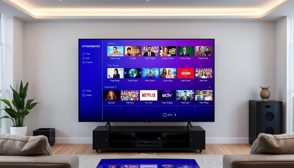 Image of IPTV Smarters Pro interface on a smart TV Image of IPTV Smarters Pro interface on a smart TV