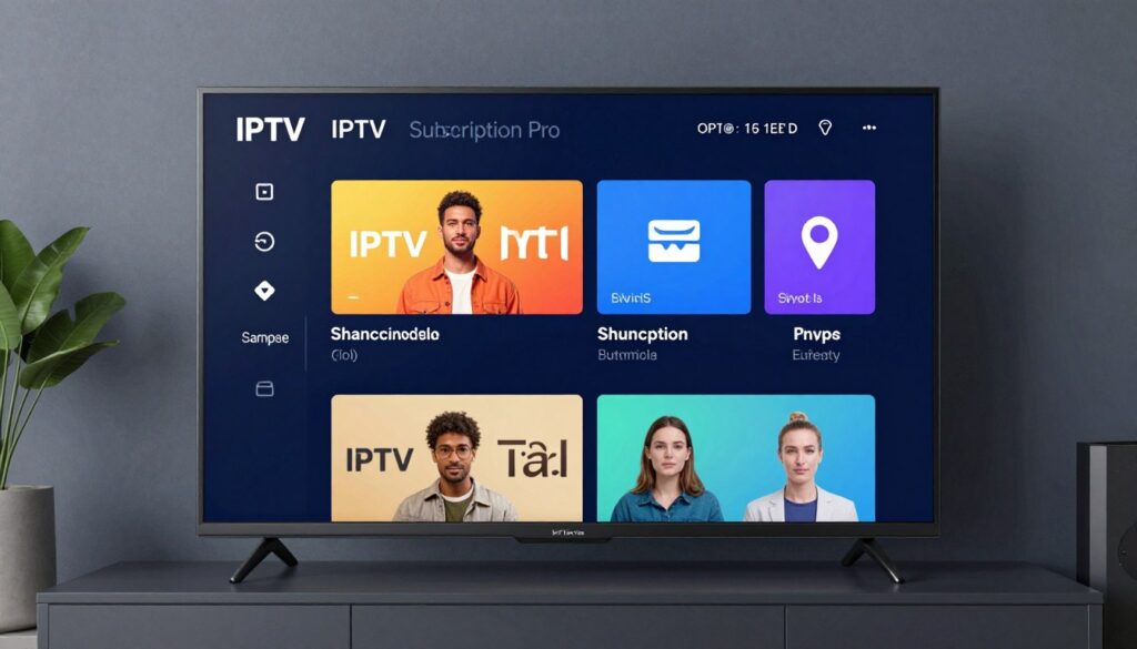Image of IPTV Subscription Pro interface on a TV screen Image of IPTV Subscription Pro interface on a TV screen