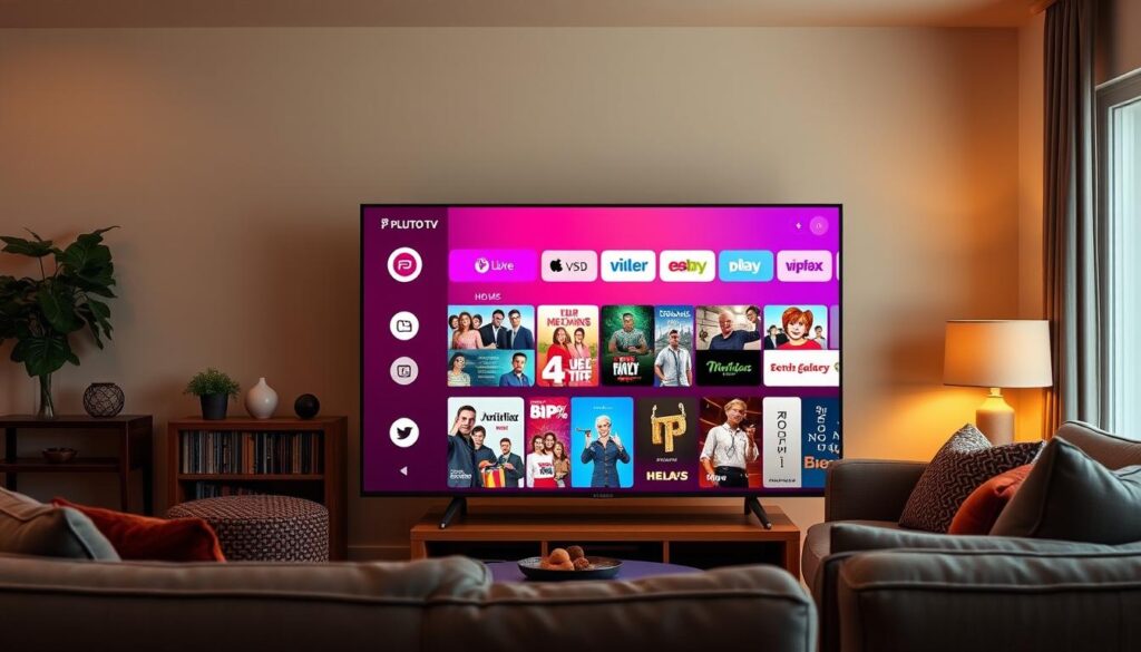 Image of Pluto TV interface on a TV screen Image of Pluto TV interface on a TV screen