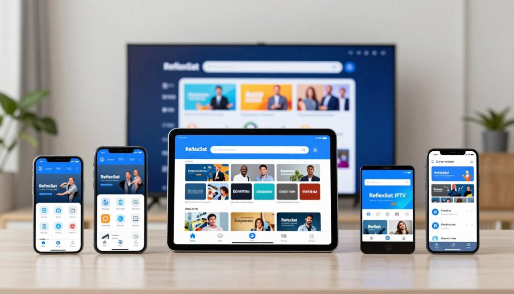 Image of ReflexSat IPTV app on various devices Image of ReflexSat IPTV app on various devices