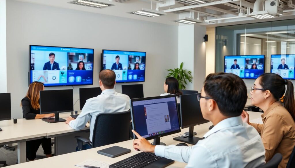 Image of a corporate office using IPTV for employee training Image of a corporate office using IPTV for employee training
