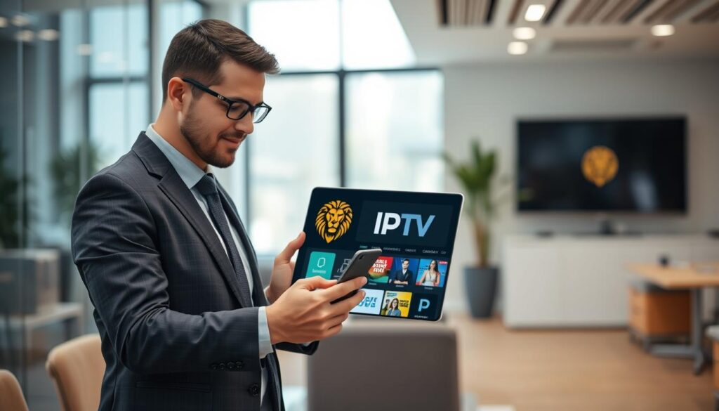 Image of a person setting up Lion IPTV on their device Image of a person setting up Lion IPTV on their device