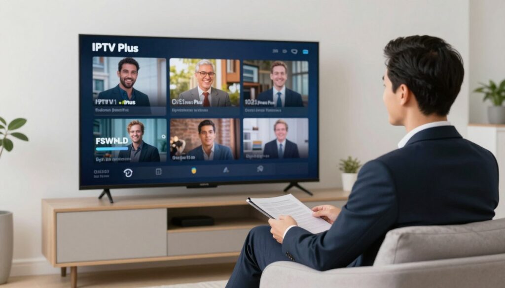 Image of a person streaming their favorite show on a smart TV using IPTV Plus Image of a person streaming their favorite show on a smart TV using IPTV Plus